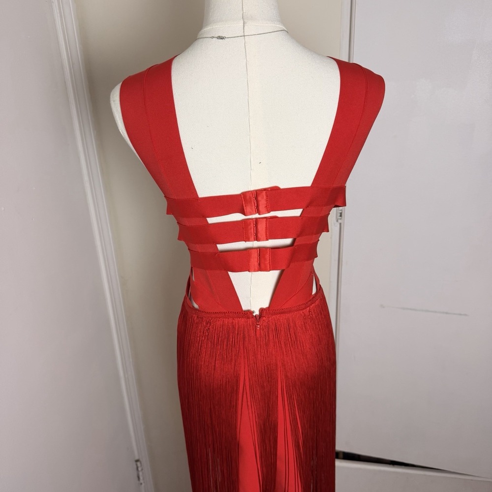 FASHION NOVA Red Fiona Fringe Trim Bandage Mini Dress Sz S - Picture 5 of 10